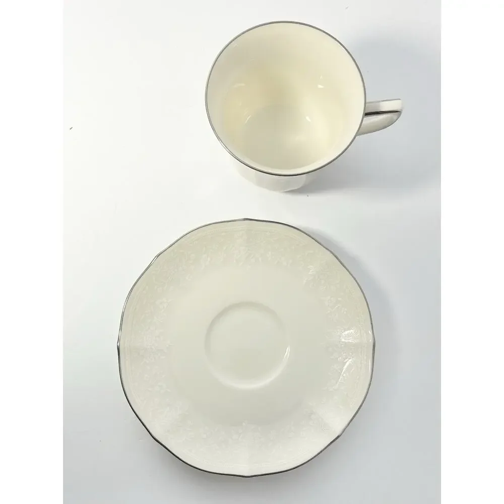 Noritake “Chandon, Platinum” Set of 8 Bone China Teacups 3” 8oz & Saucers 6”